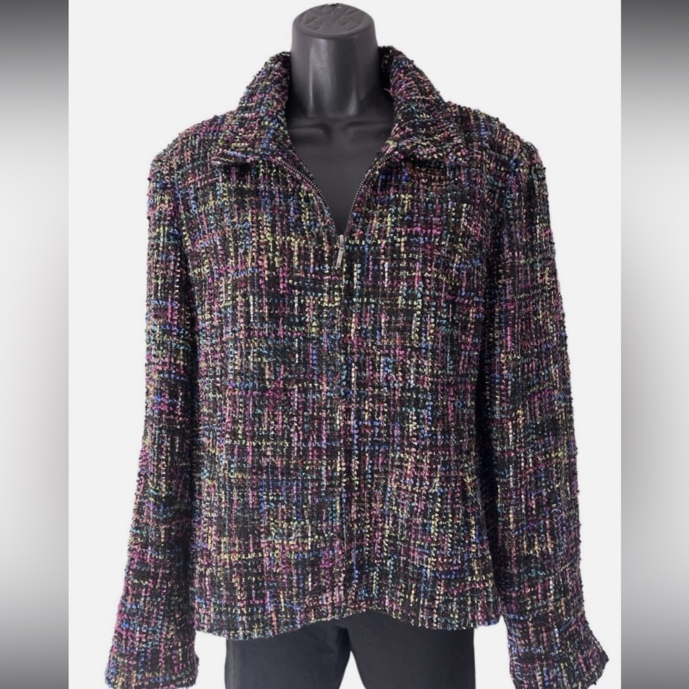 Coldwater‎ Creek zip up tweed jacket blazer multicolor career outfit size 10